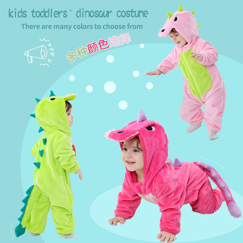 Qile Rabbit Children's Clothing Wholesale Spring New Flannel Thin Dinosaur Single Layer Romper Jumpsuit X6732