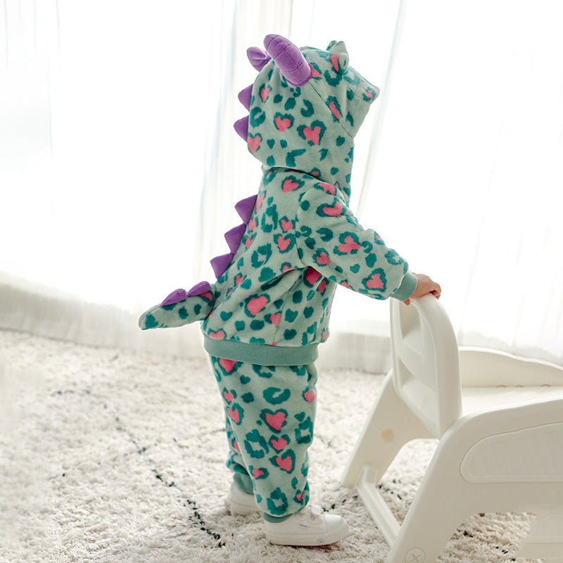 Infants and toddlers autumn new comfortable single-layer modeling set, little monster modeling two-piece performance suit