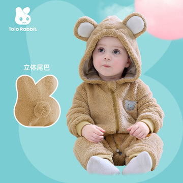 Qile Rabbit baby clothes spring and autumn new flannel chapter bear shape jumpsuit Romper women H2356