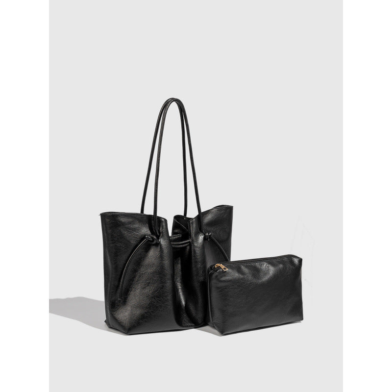 Bag women, fashion string strap design large capacity shoulder bag autumn and winter retro pu leather mother and child bag 2025