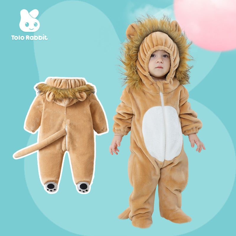 Infants and toddlers autumn new cute lion tiger monkey shape flannel single-layer onesie total link
