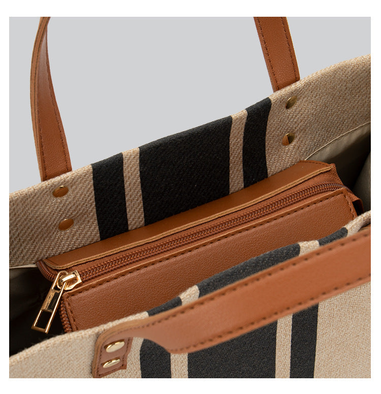 Striped Canvas Commuter Bag – Stylish & Spacious