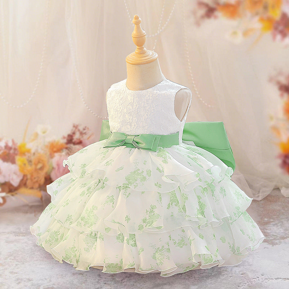 Cross-border girls dress fluffy cake dress one-year-old baby girl dress wedding dress little girl bow princess dress