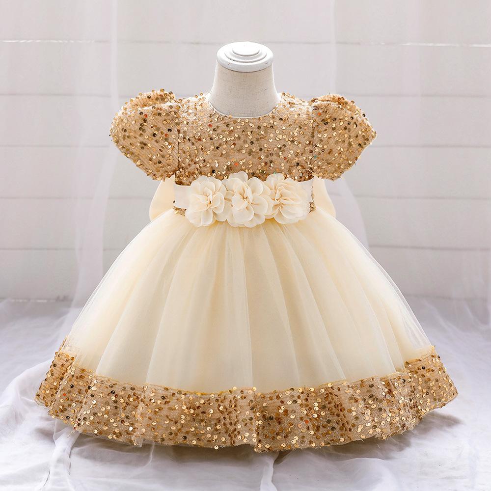 European and American Amazon Children's Dress Princess Dress Short Sleeve Sequin Troupe Dress Little Girl Flower Girl Wedding Dress