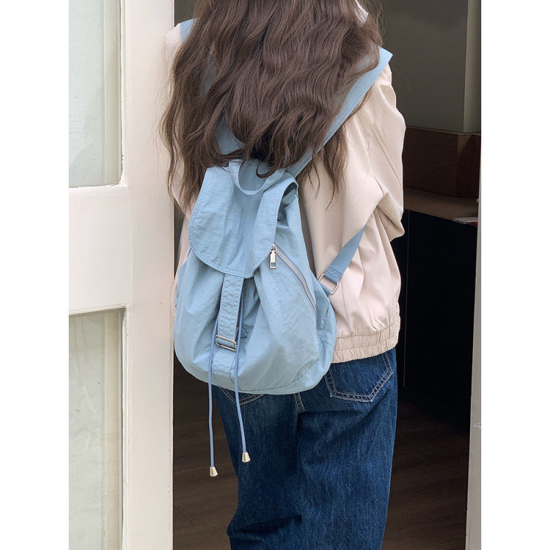 Korean casual literary backpack girls new lightweight travel backpack drawstring bundle nylon college student schoolbag