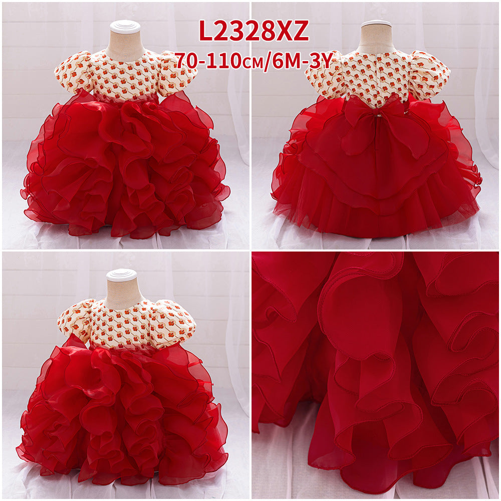 Hot-selling infant and toddler printed dress skirt, bow princess tutu skirt, one-year-old banquet dress will be sent on behalf of others.