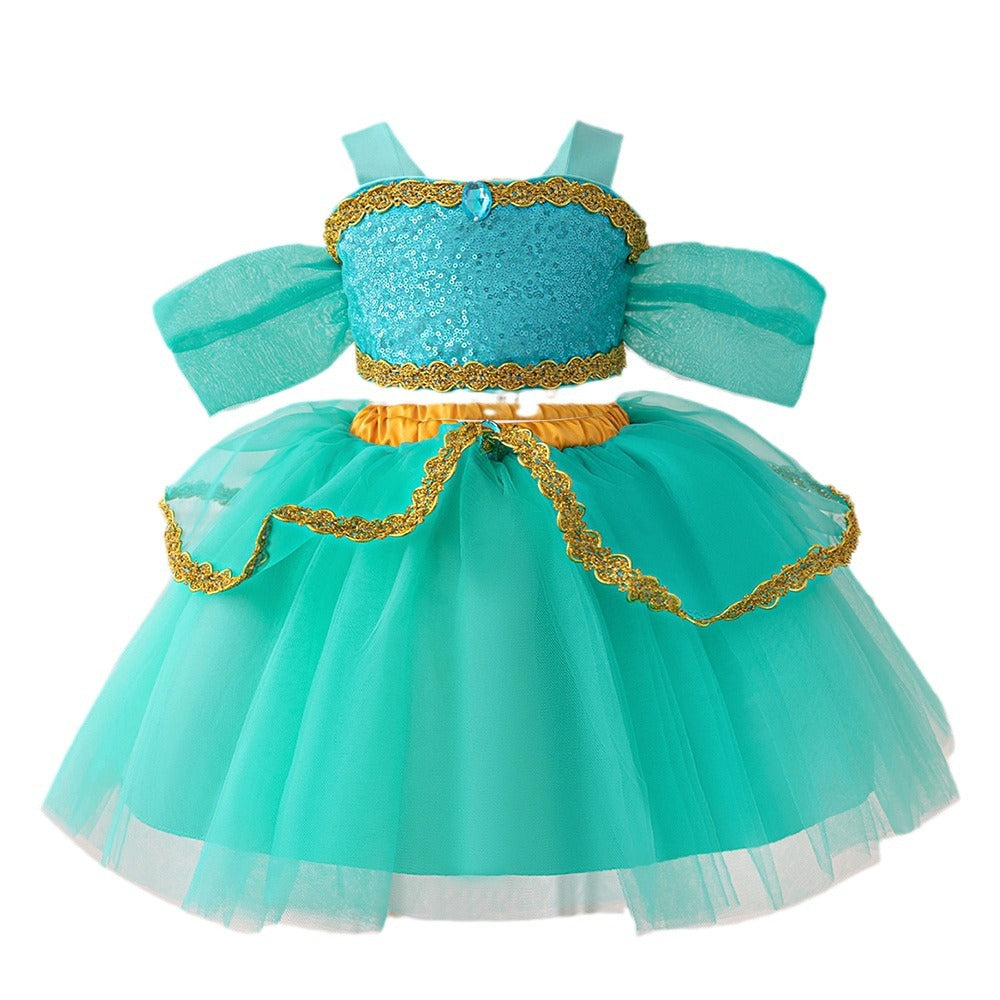 Cross-border AliExpress new Jasmine princess cosplay girls' dress, baby and children's sequined two-piece dress