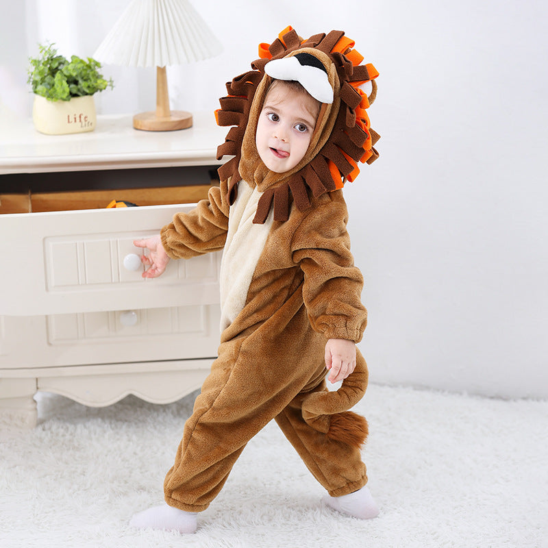 Autumn new 0-3 year old baby single-layer flannel animal-shaped Romper lion-shaped one-piece Romper