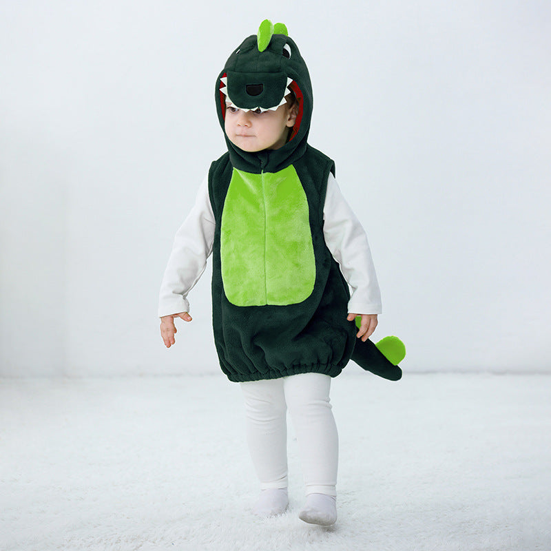 Qile Rabbit autumn new 0-3 year old baby flannel single-layer modeling Romper cartoon dinosaur modeling vest