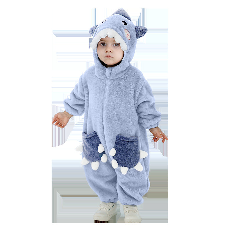 Infants and toddlers autumn new single-layer styling Romper cute shark styling one-piece Romper with tail