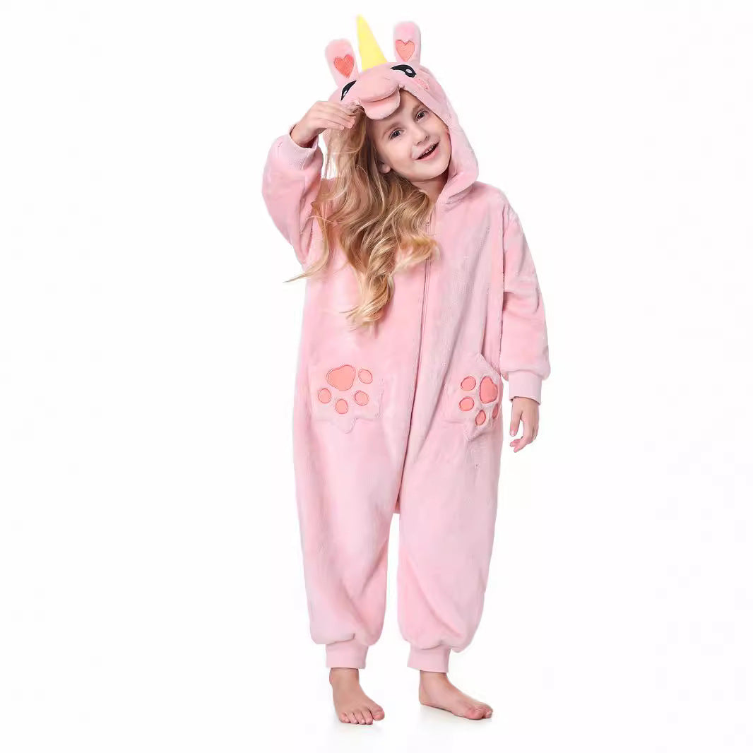 Autumn new children's single-layer flannel spring and autumn onesie unicorn shape three-dimensional tail Romper