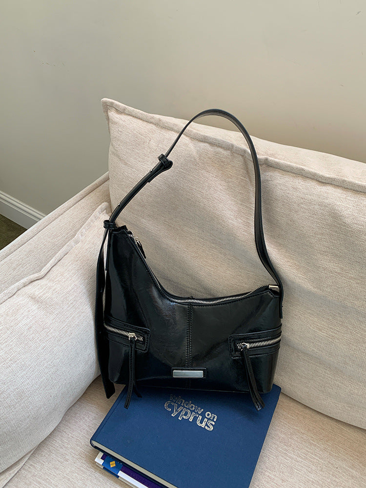 Korean niche Spice Girl Style Y2K trendy cool shoulder bag underarm dumpling bag feeling black versatile crescent bag woman