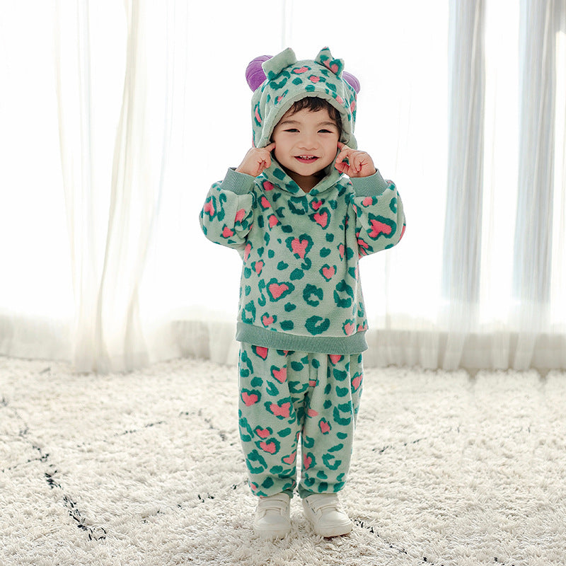 Infants and toddlers autumn new comfortable single-layer modeling set, little monster modeling two-piece performance suit