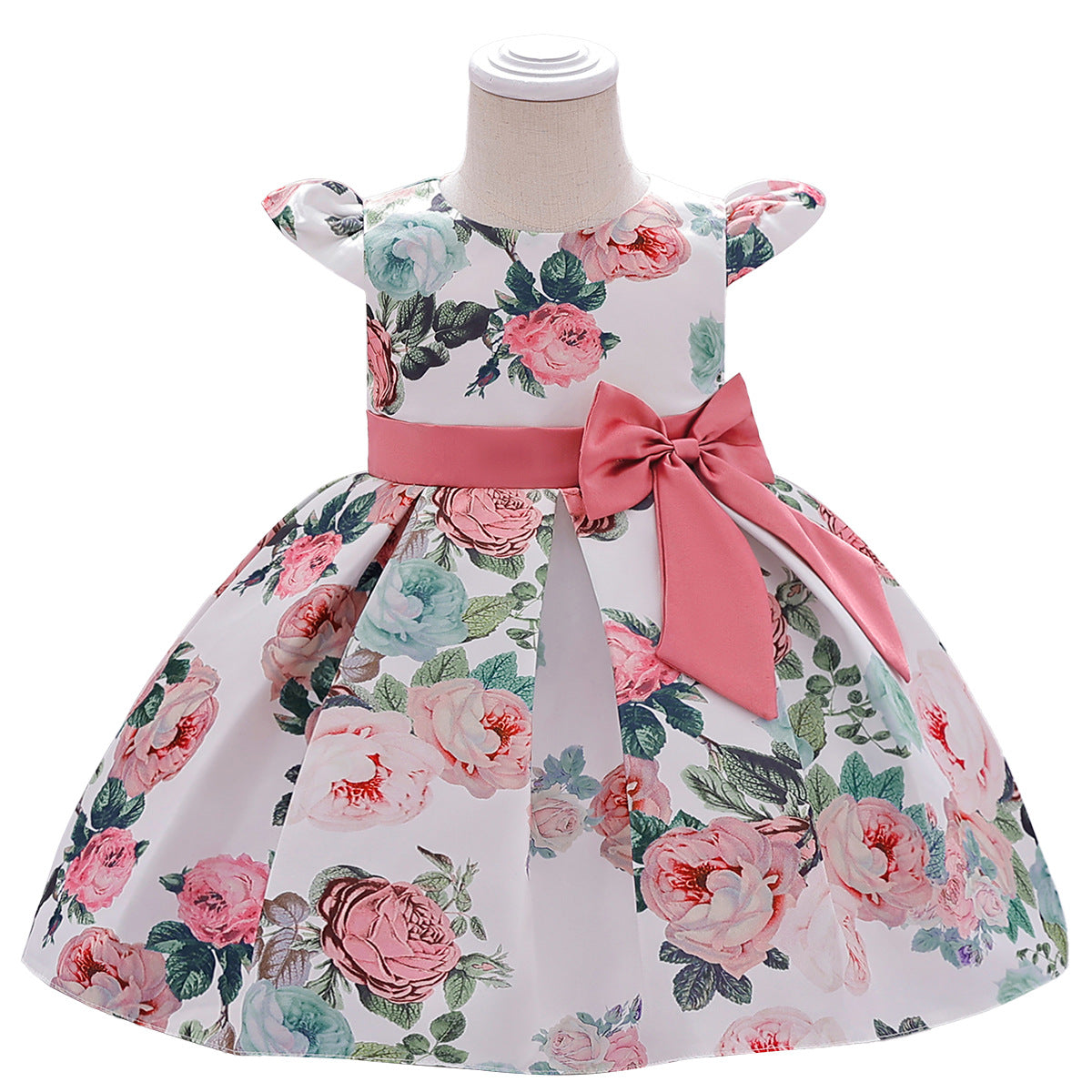 Children's Dress Princess Dress Printed Forged Cloth Bow Girl Baby's First Birthday Banquet Washing Dress Flower Girl Dress