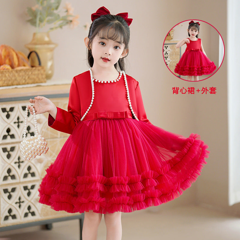 Sleeveless princess dress shawl children's skirt set