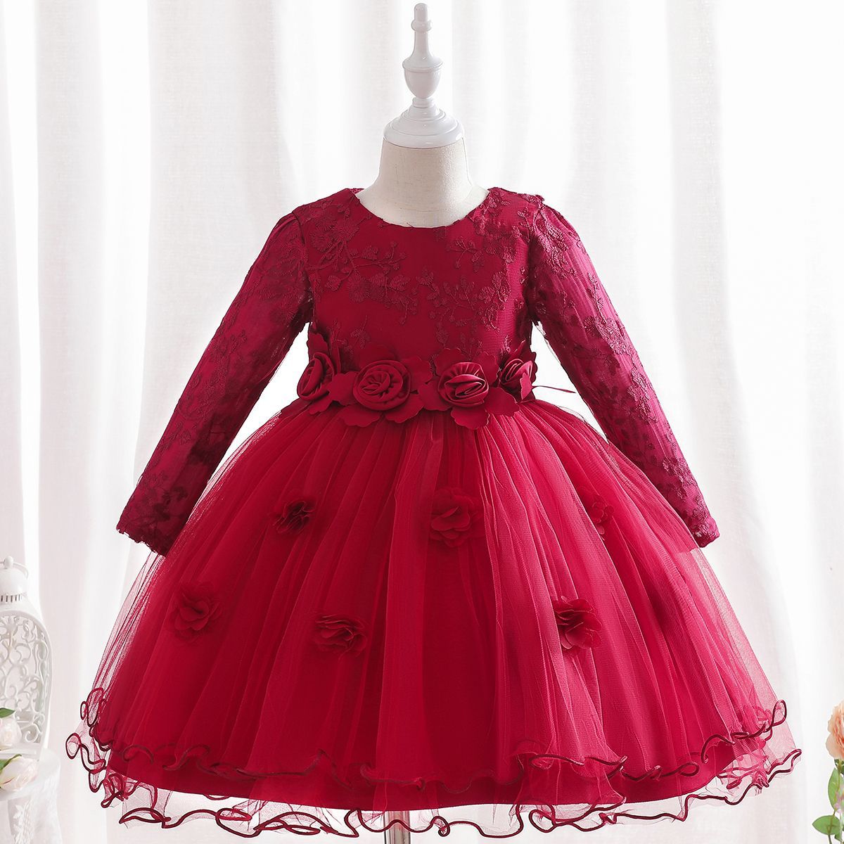 Flower princess puffed yarn dress