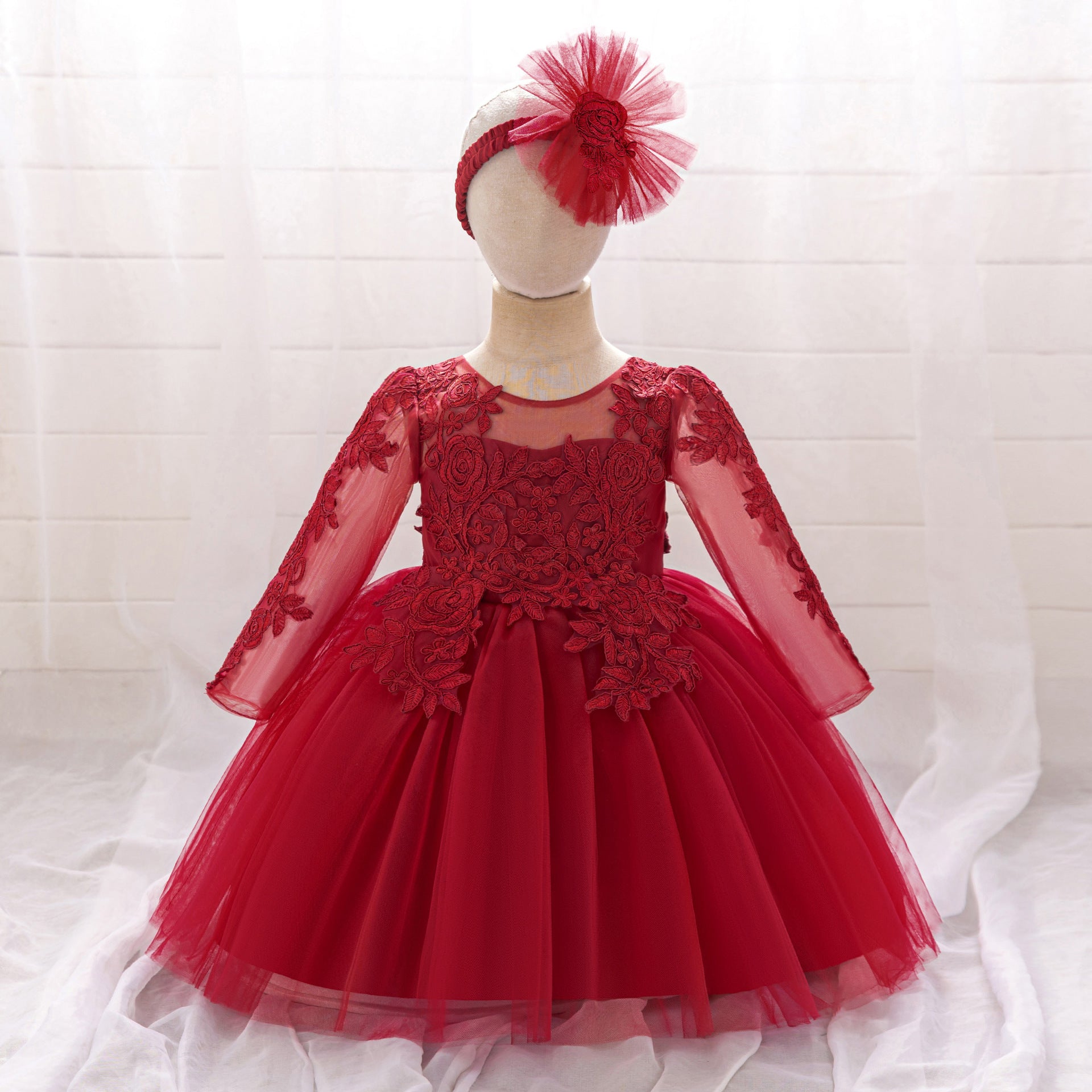 AliExpress New Infant Dress Princess Dress Long Sleeve Embroidered Mesh Fluffy Princess Dress Girls Wash Dress