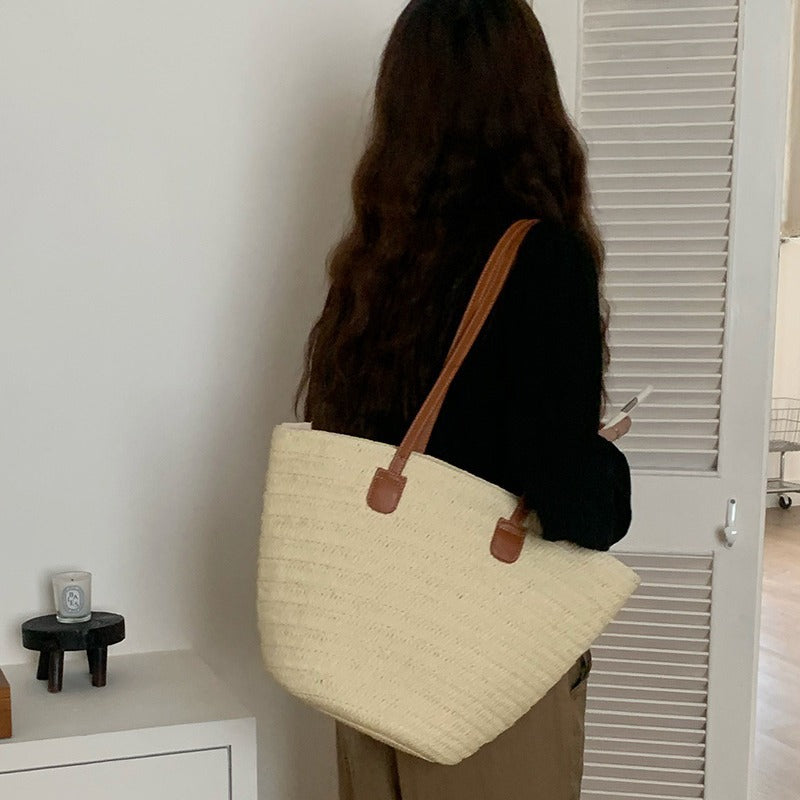 New Women's Large Capacity Straw Beach Bag – Woven Bucket Tote