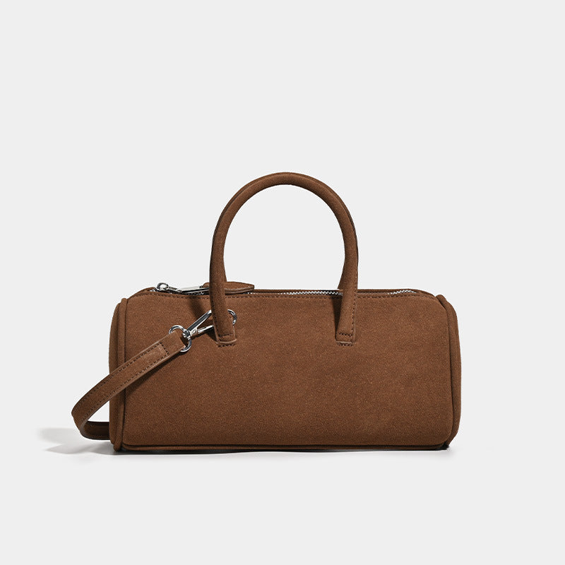 ins autumn and winter retro suede cylinder bag Boston bag handbag temperament versatile suede shoulder messenger bag