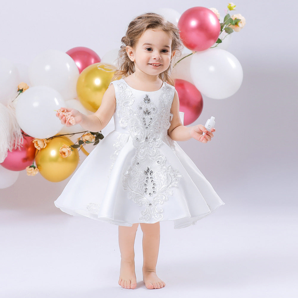 Baby One Year Dress Little Girl Flower Girl Wedding Fluffy Gauze Dress Children's Foreign Style Dress Birthday Party Princess Dress
