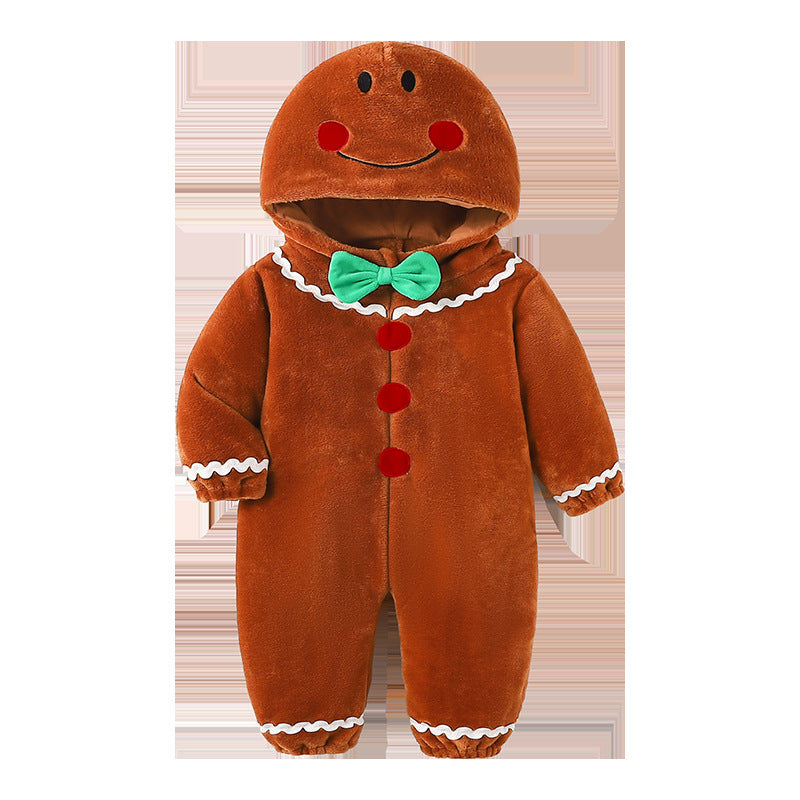 0-3 year old baby autumn new flannel single-layer cartoon-shaped Romper gingerbread man-shaped one-piece Romper