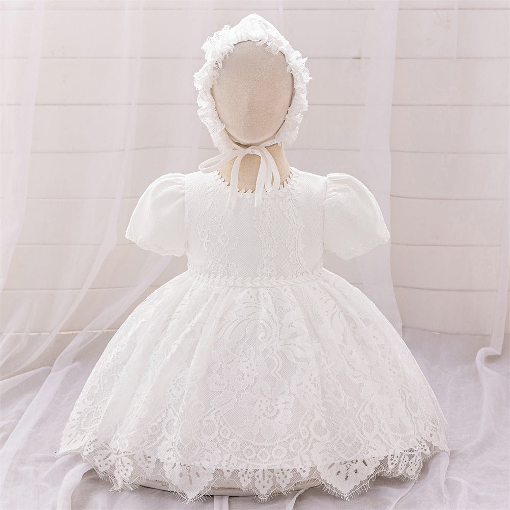 2024 New Girls' Wash Dress White Children's Dress Mesh Princess Dress Lace Embroidered Dress Yearly Dress