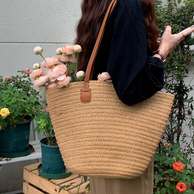 New Women's Large Capacity Straw Beach Bag – Woven Bucket Tote