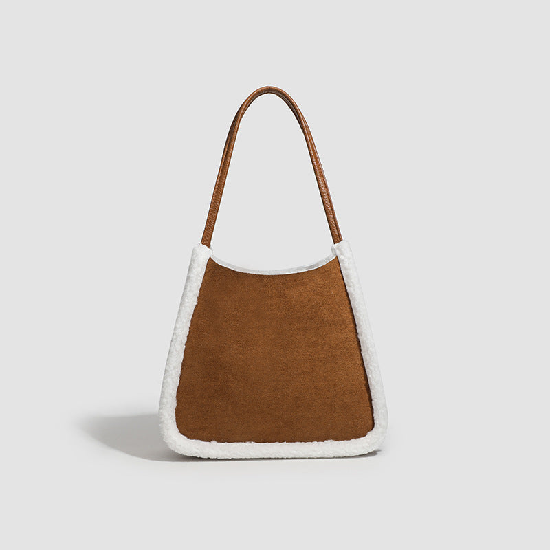 2025 niche lamb wool bag winter new retro suede tote bag fashion versatile shoulder handbag