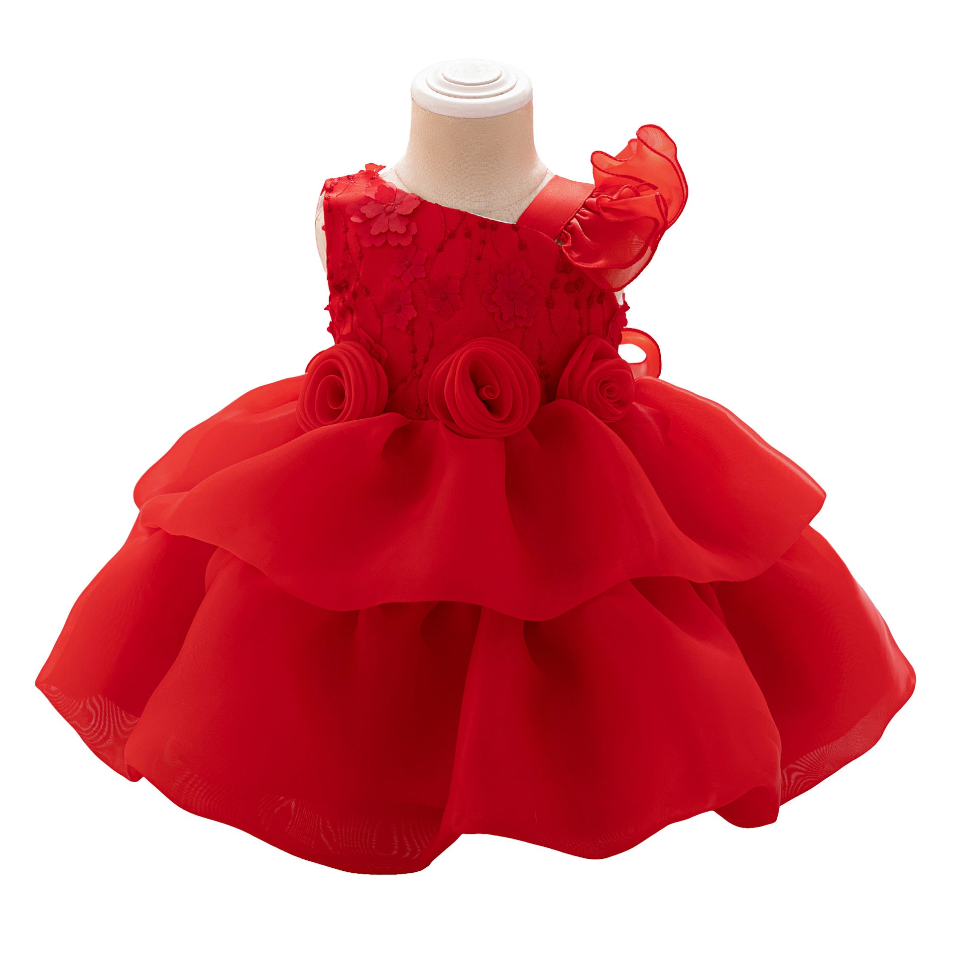 European and American new infant and toddler dresses irregular small flying sleeves three-dimensional flower fluffy princess dresses baby year-round clothes