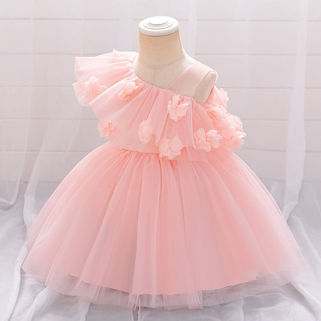 Cross-border Amazon infant dress three-dimensional flower mesh tutu skirt one-year-old baby birthday party washing dress