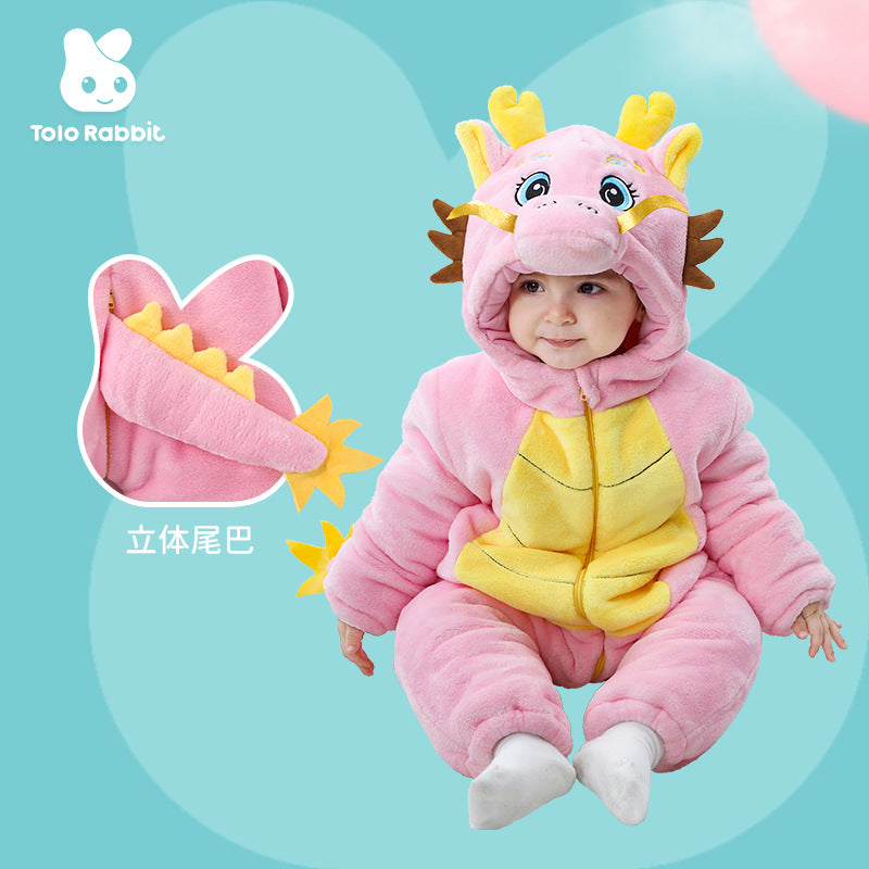 Winter new infant male treasure female treasure cute personality Chinese dragon shape flannel thickened warm Romper