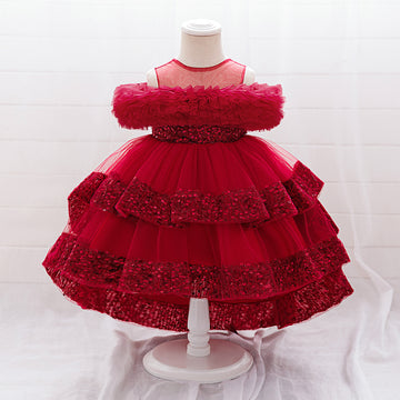 Amazon baby dress sequined fluffy bow princess dress baby year old banquet dovetail wash dress