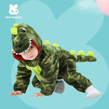 Autumn new single-layer flannel-shaped Romper for babies aged 0-3, dinosaur-shaped one-piece Romper with tail