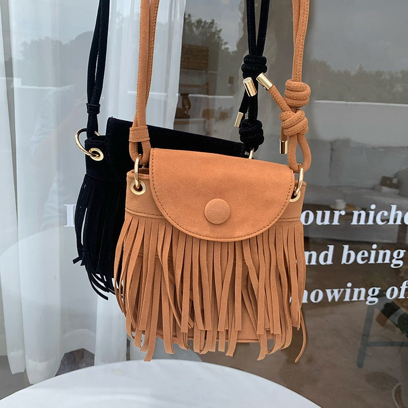 American Retro Imitation Suede Fringed Crossbody Bag