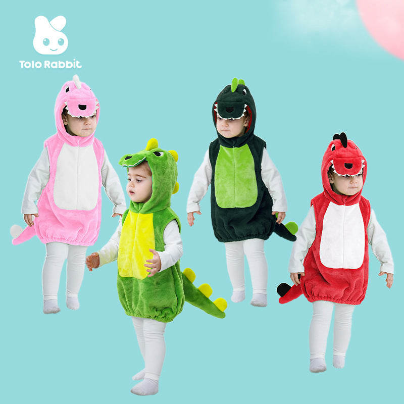 Qile Rabbit autumn new 0-3 year old baby flannel single-layer modeling Romper cartoon dinosaur modeling vest