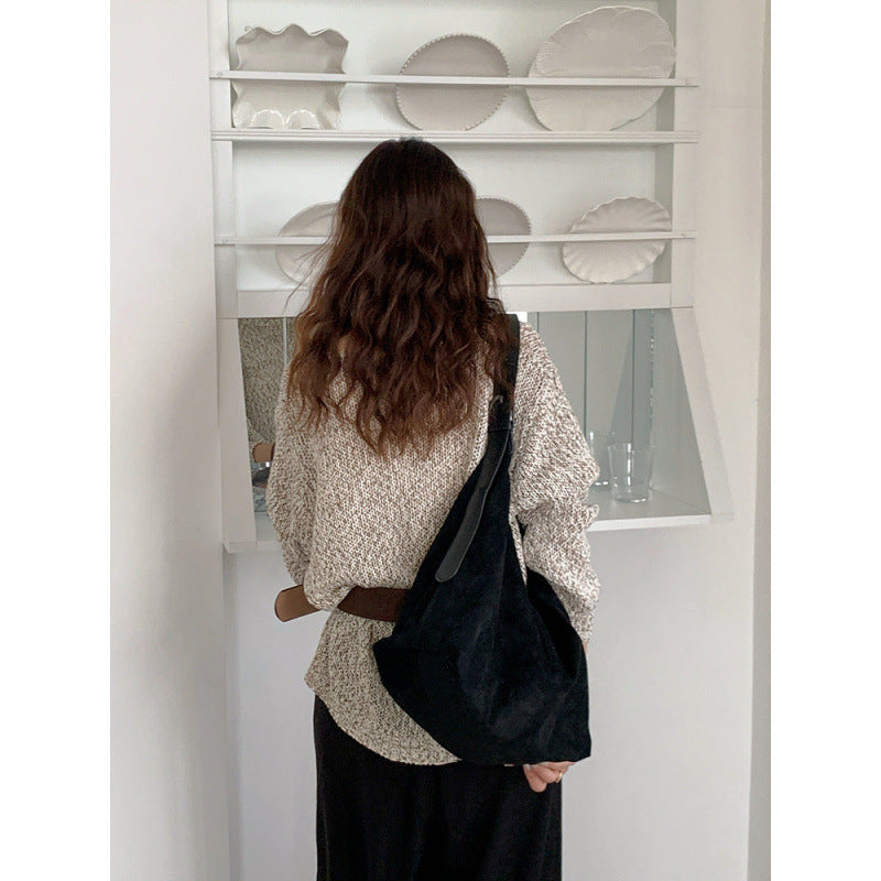 Korean version of suede shoulder bag women's 2025 new autumn and winter versatile messenger bag retro large-capacity commuter tote bag