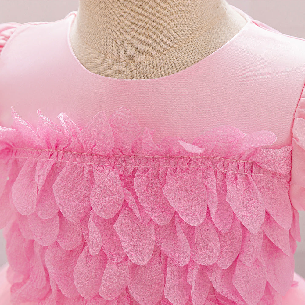 Amazon's new girl baby evening dress children's three-dimensional flower bubble sleeve dress dress girl dinner dress