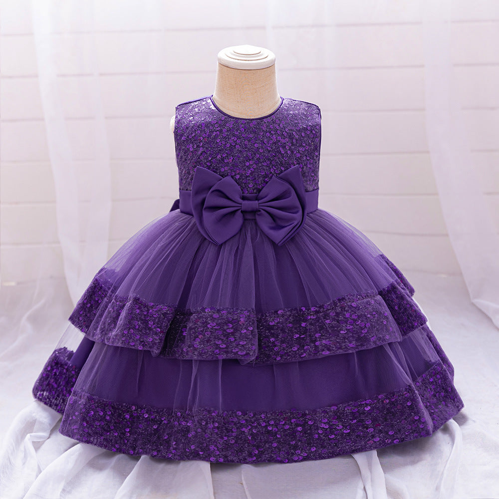 Amazon Summer Infant Dress Sequined Bow Princess Dress Baby Year's Eve Banquet Skin Wash Dress