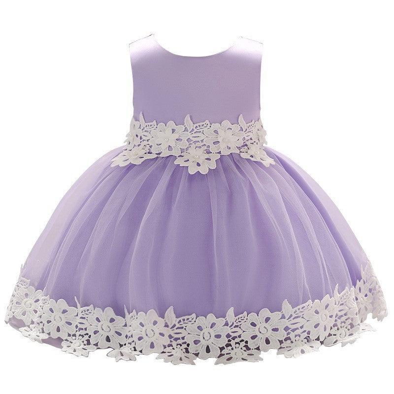 2023 summer new girls' children's clothing children's wedding dress baby one-year-old dress applique mesh fluffy skirt