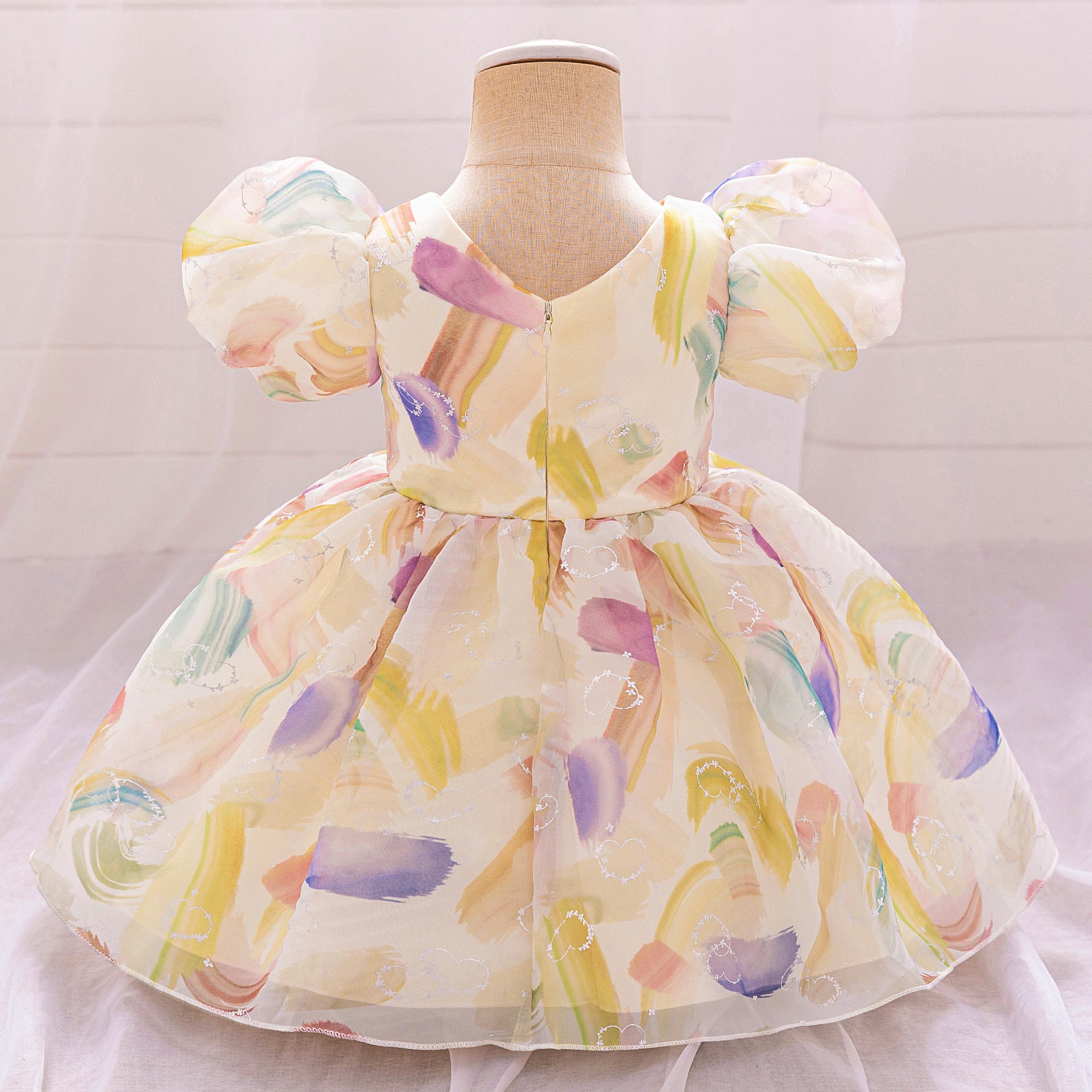 European and American new girls' baby dress skirt infant bubble sleeve printed flower girl dress one-year-old baby dress