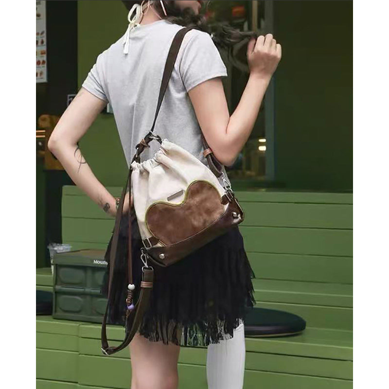 2025 new drawstring small backpack slack feeling one pack multi-purpose tote bag stray bag design feeling bucket bag female