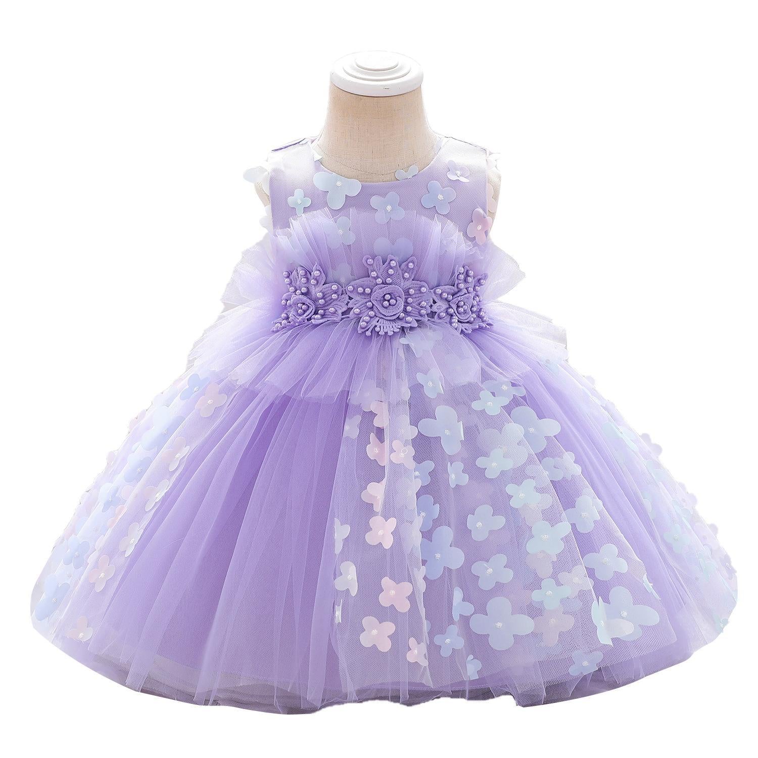 European and American cross-border children's dress three-dimensional flower fluffy dress girl baby flower girl wedding dress baby dress