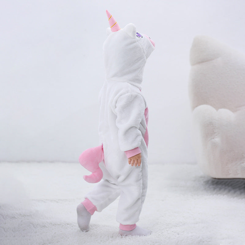 Autumn new 0-3 year old baby flannel single-layer styling Romper Unicorn styling hooded one-piece Romper