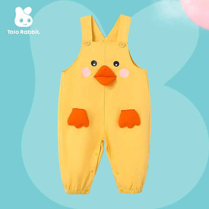 Qile Rabbit Autumn New Infant and Toddler Comfortable Styling Strap Romper Small Yellow Duck Strap Romper