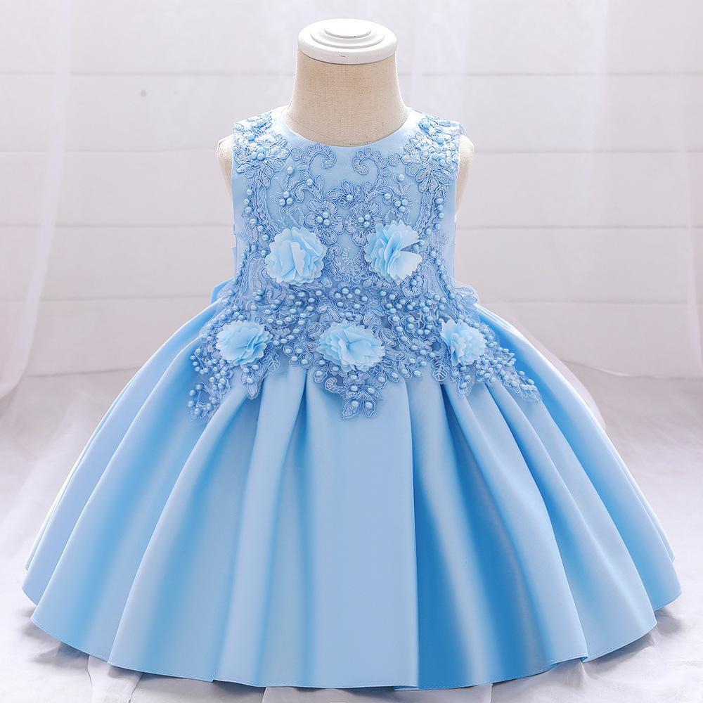 Children's Dress Princess Dress Birthday Satin Dress Lace Decal Children's Dress Little Girl Performance Yearling Dress Dress
