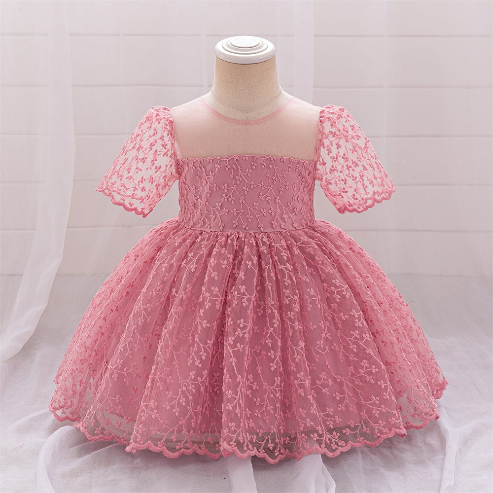 Amazon new baby dress princess dress white embroidered puffy dress birthday party wash dress