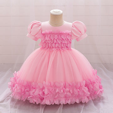 Amazon's new girl baby evening dress children's three-dimensional flower bubble sleeve dress dress girl dinner dress