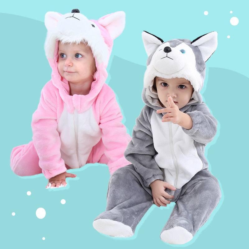 Spring and Autumn New Children's Clothing Flannel Cartoon Animal Shaping One-piece Romper Climbing Clothing Single Layer Qile Rabbit Children's Clothing