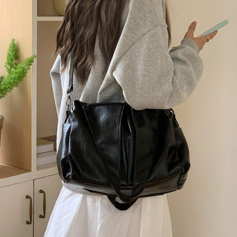 Cross-border large-capacity bag 2025 summer new shoulder bag soft-sided casual retro tote bag messenger bag women