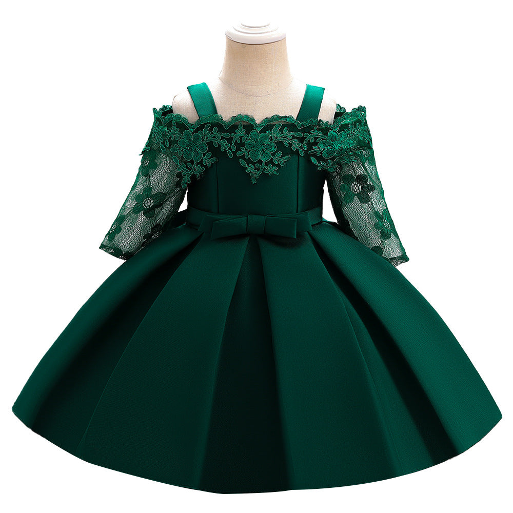European and American foreign trade new baby dress princess lace bow baby dress one-year-old dress female treasure